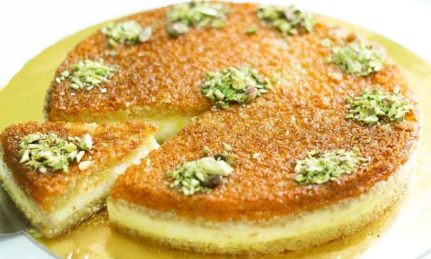 تحضير البسبوسة الذهبية بالقشطة طعم خرافي