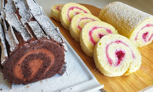 كيك رول بالماء ناجحة بدون تكسرات 2 انواع من رولي ذوق الفاني وذوق شكولاطة