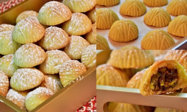 معمول الطحين بحشوة الفستق والتمر مع كافة تفاصيل وأسرار نجاح الوصفه