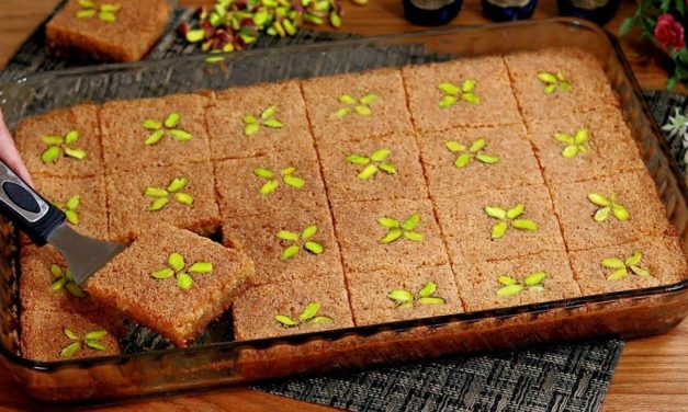 ألذ صينية بسبوسة لون وطعم خرافي وقوام مظبوط